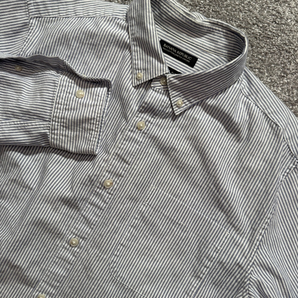 Banana Republic Shirt Mens M Blue White Striped Cotton Oxford Grant Fit Business